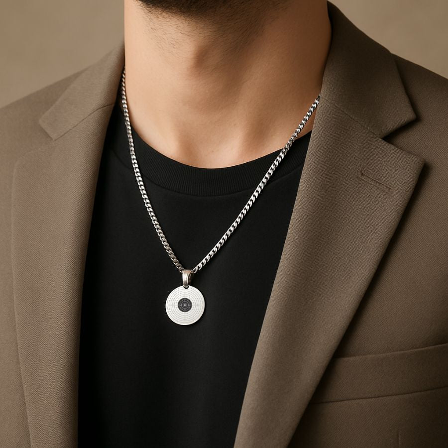 Collier pendentif rond pour homme à personnaliser en acier inoxydable | Ambre