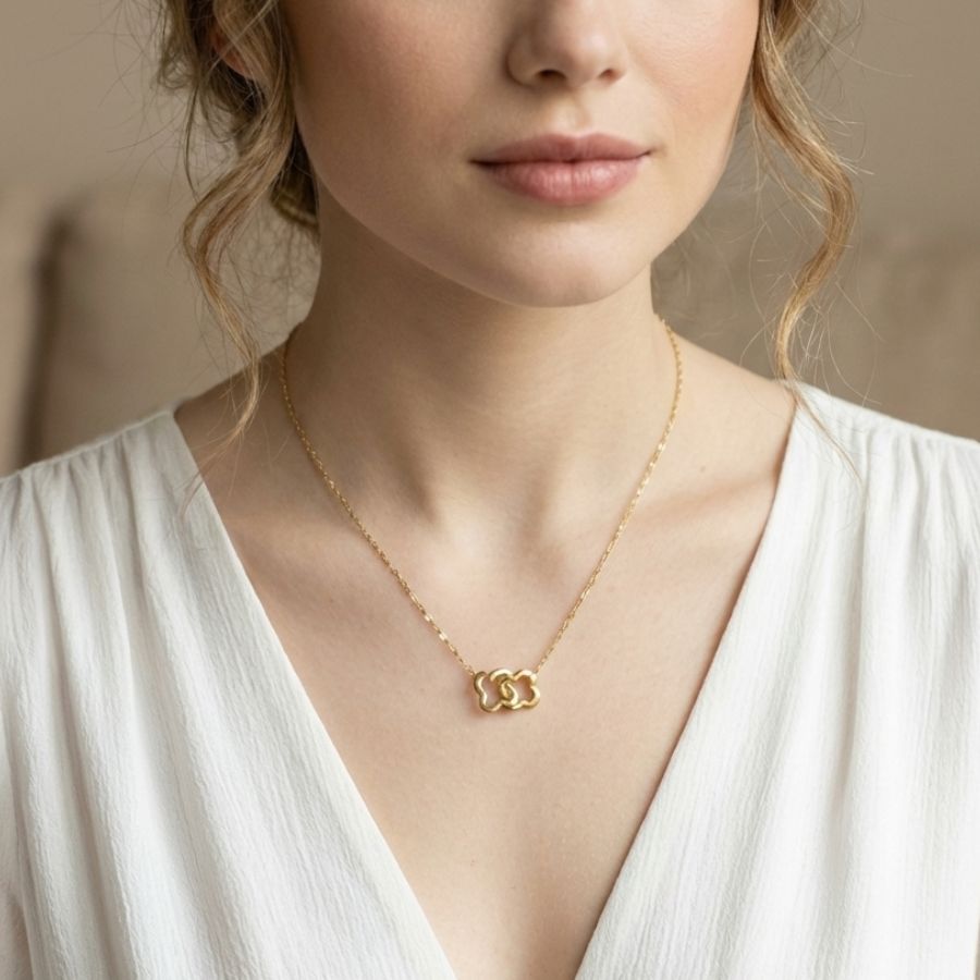 Collier fantaisie trèfle en acier inoxydable doré | Gaelle