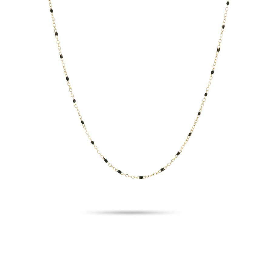 Collier ras de cou petites perles émaillées blanches en acier inoxydable doré