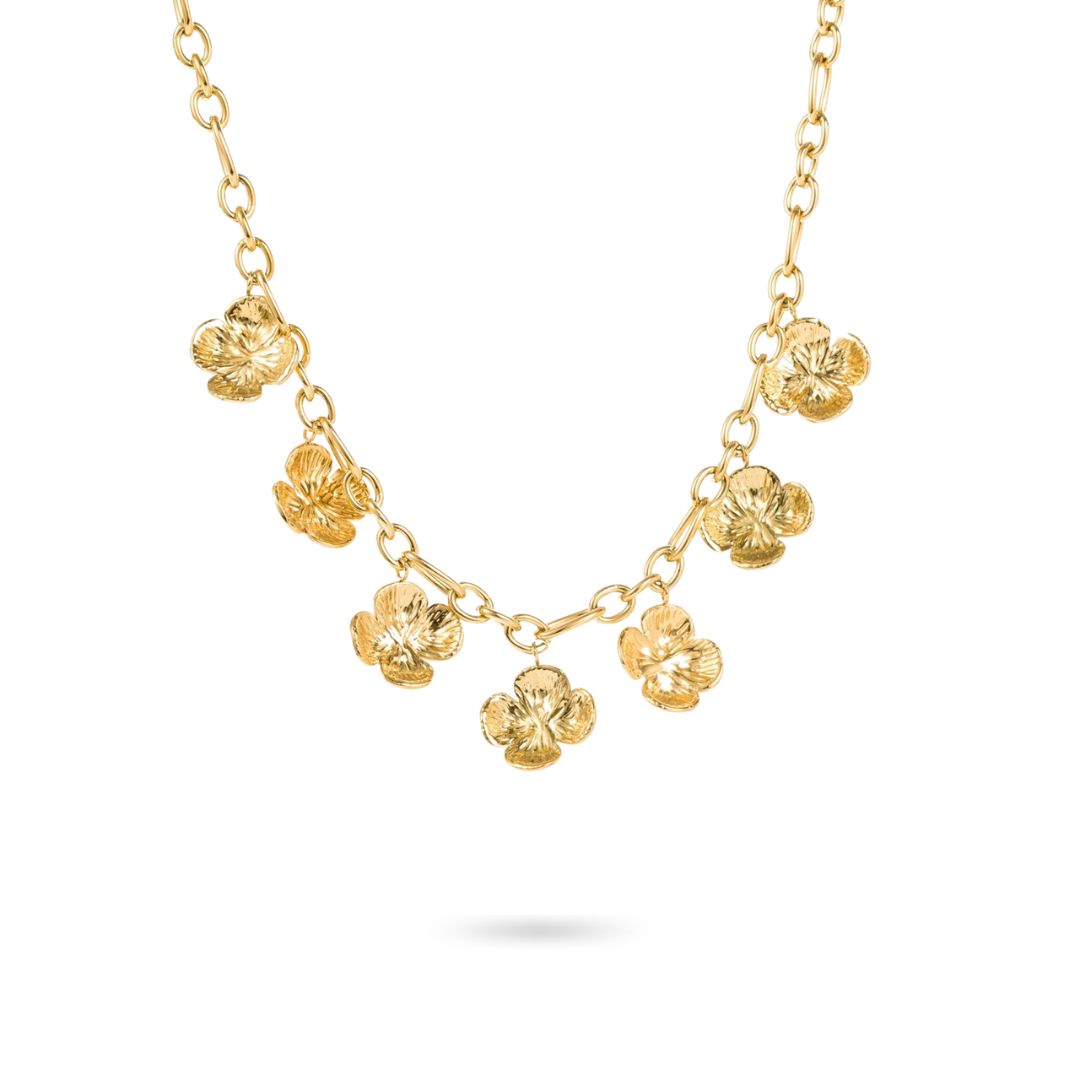 Collier charms fleurs en acier inoxydable doré