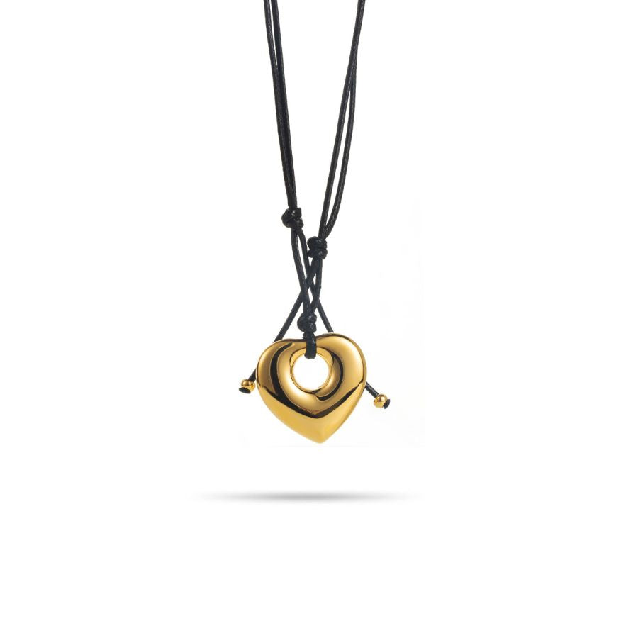Collier coeur en acier inoxydable doré avec cordon noir l Léona