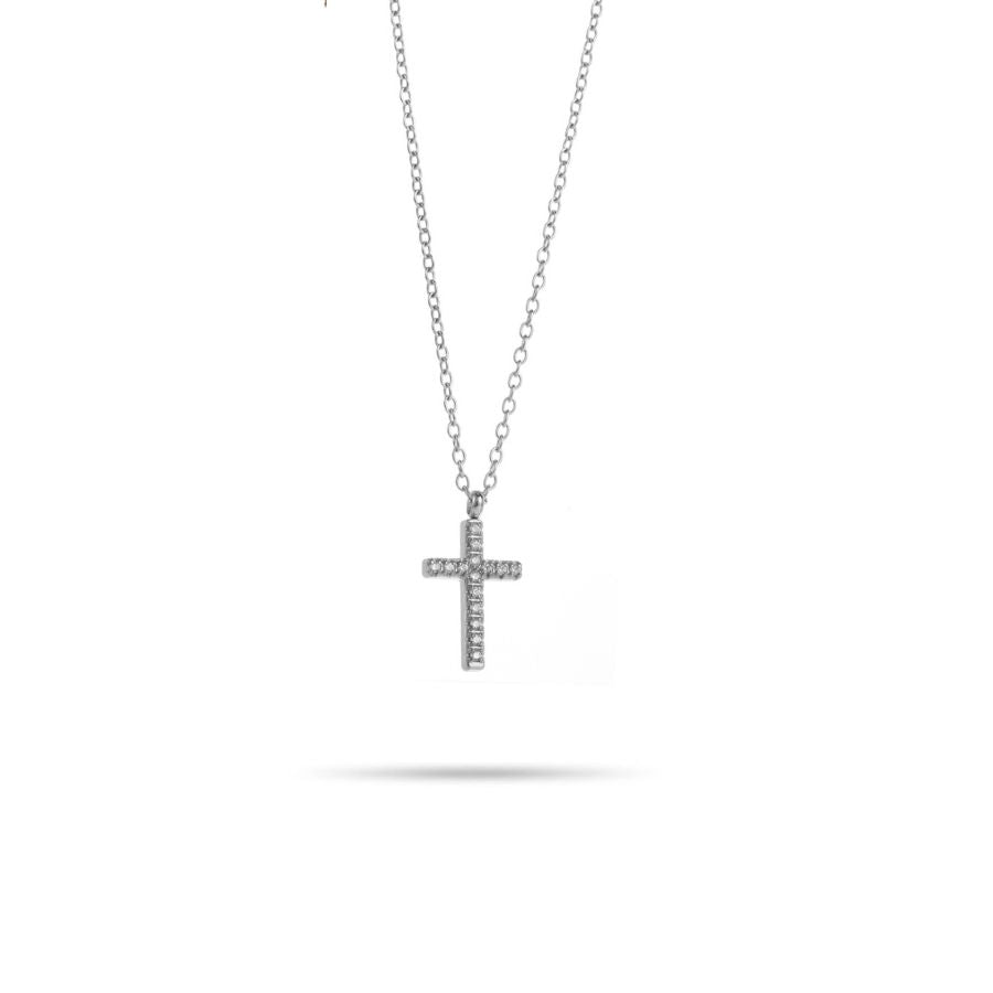 Collier croix avec strass en acier inoxydable doré | Salomé
