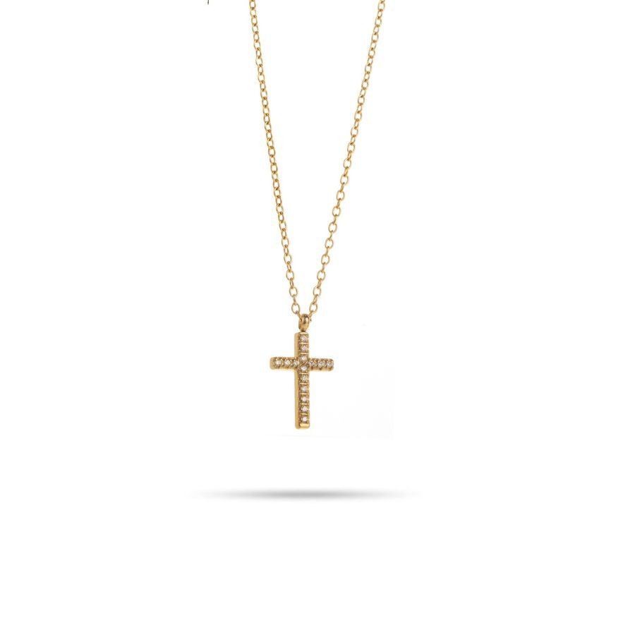Collier croix avec strass en acier inoxydable doré | Salomé