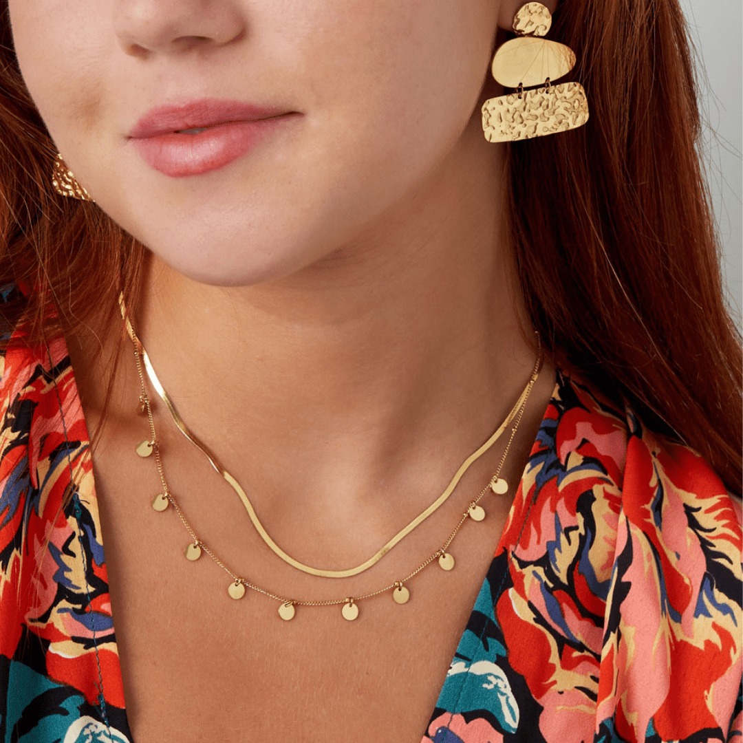 Collier double rang pampilles acier inoxydable argenté"