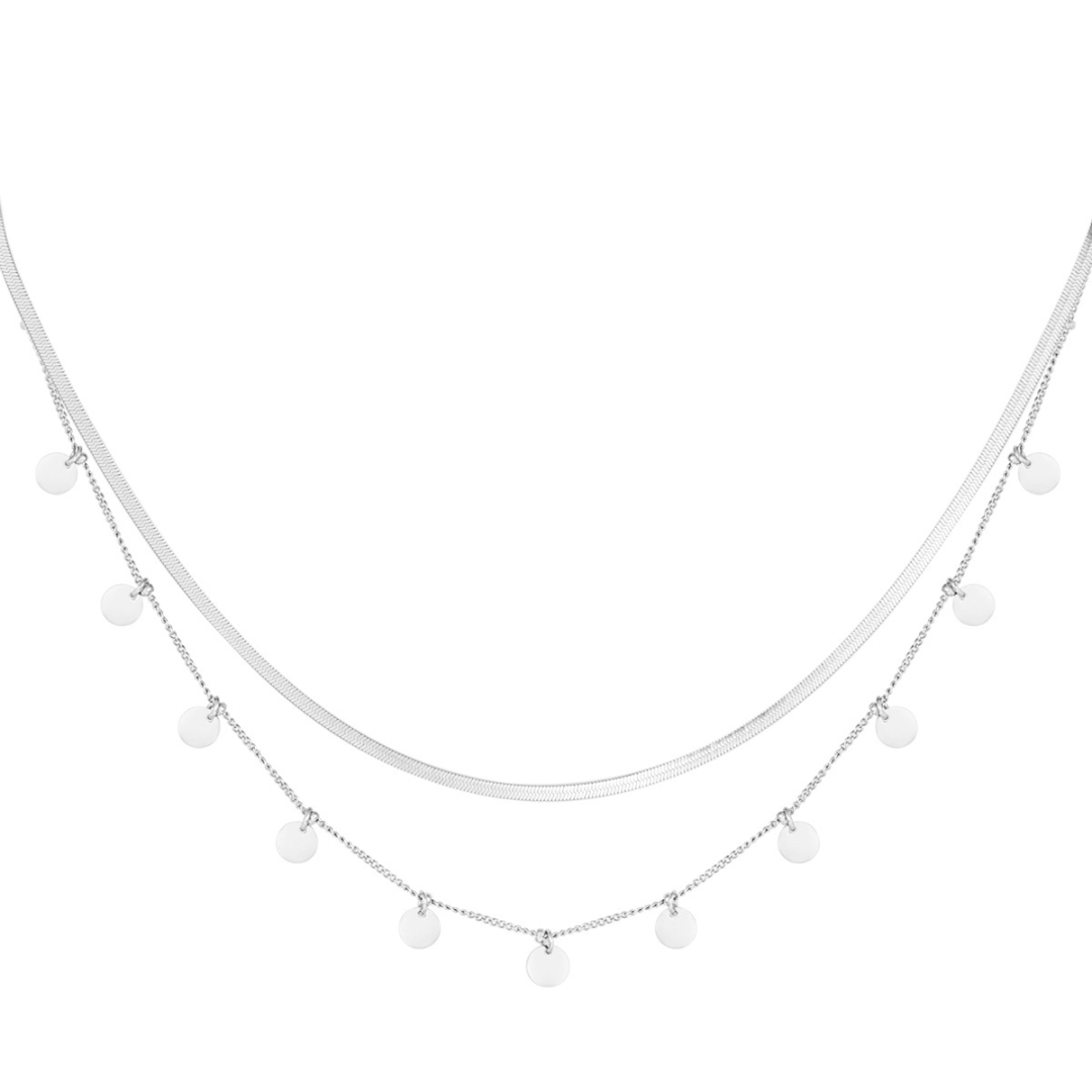 Collier double rang pampilles acier inoxydable argenté"
