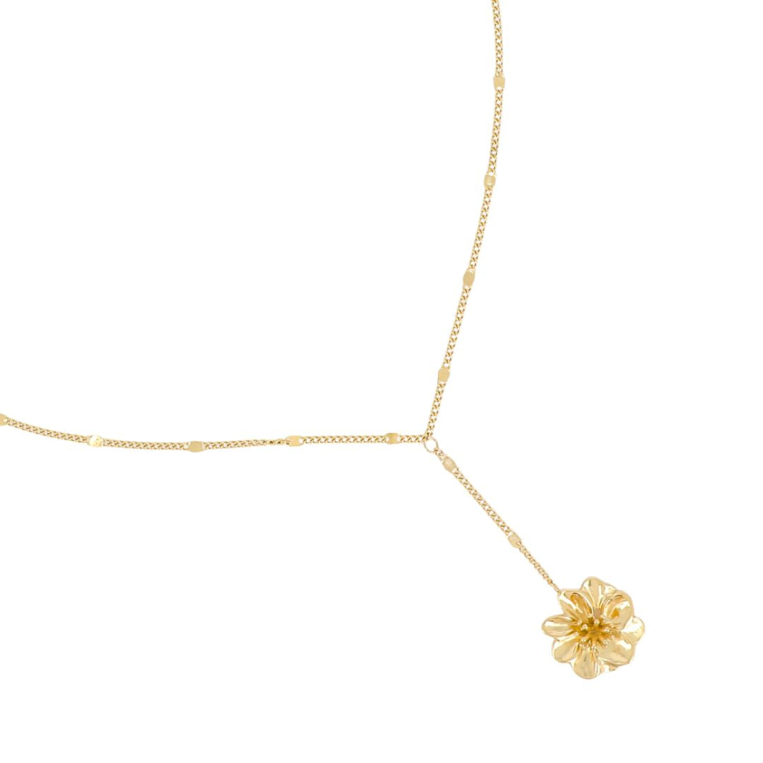 Collier en Y fleur acier inoxydable doré - Dahlya