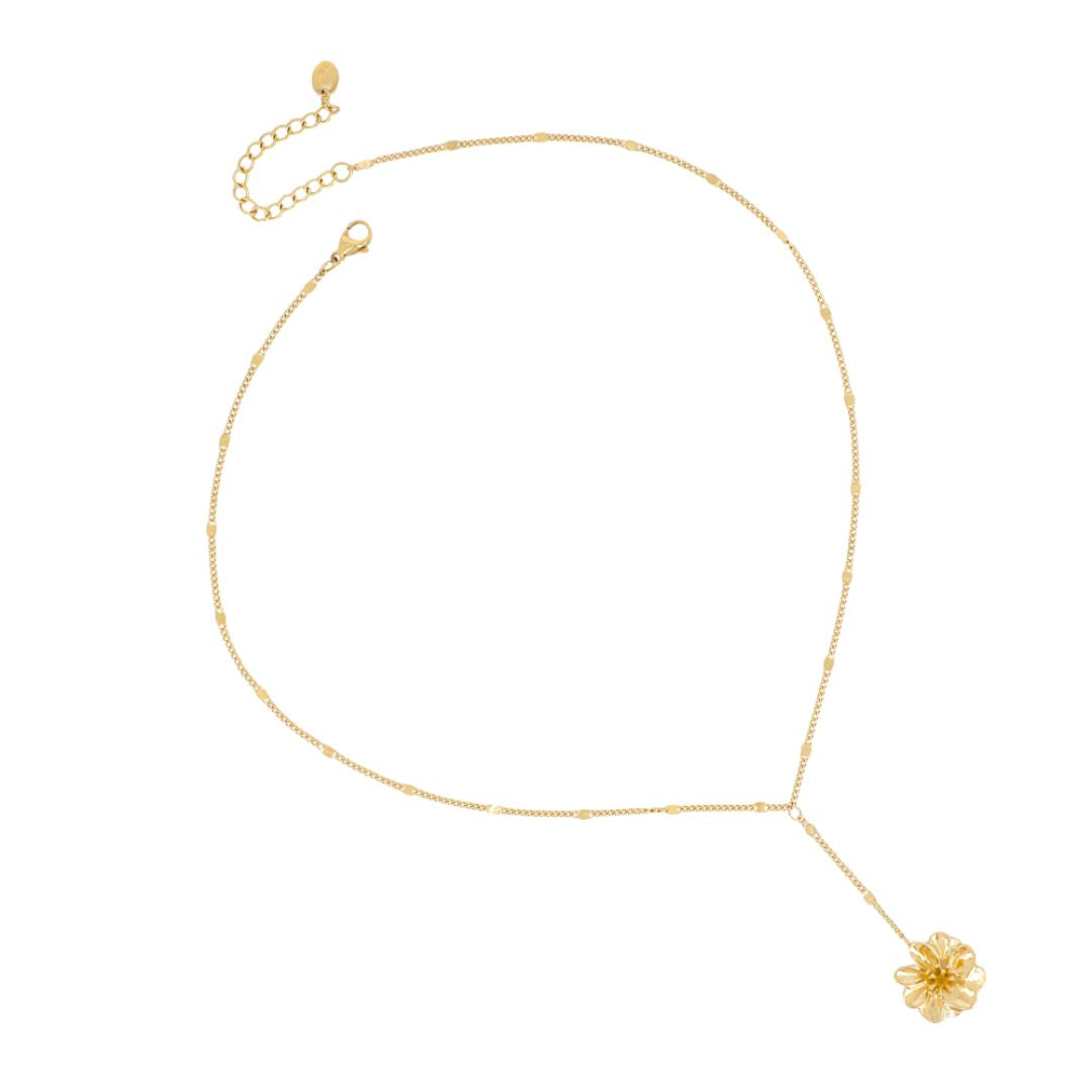 Collier en Y fleur acier inoxydable doré - Dahlya