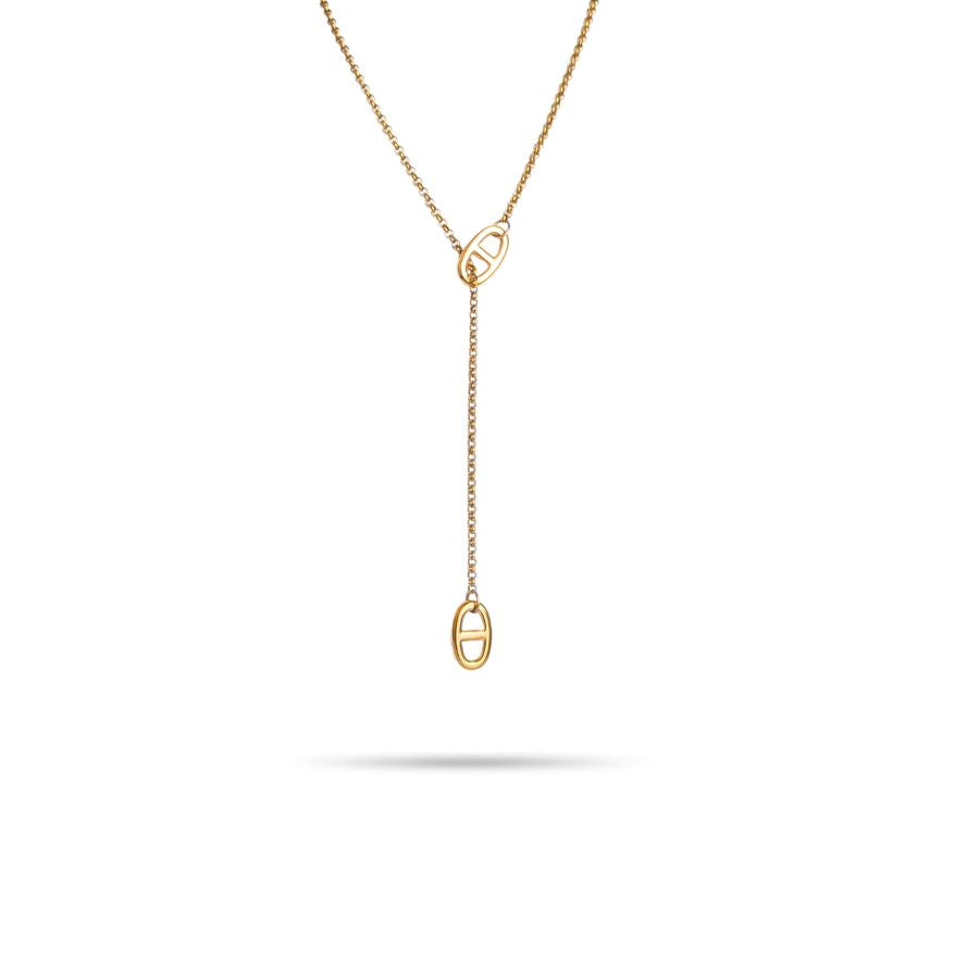 Collier en Y mailles grain de café pour femme en acier inoxydable doré | Lisa