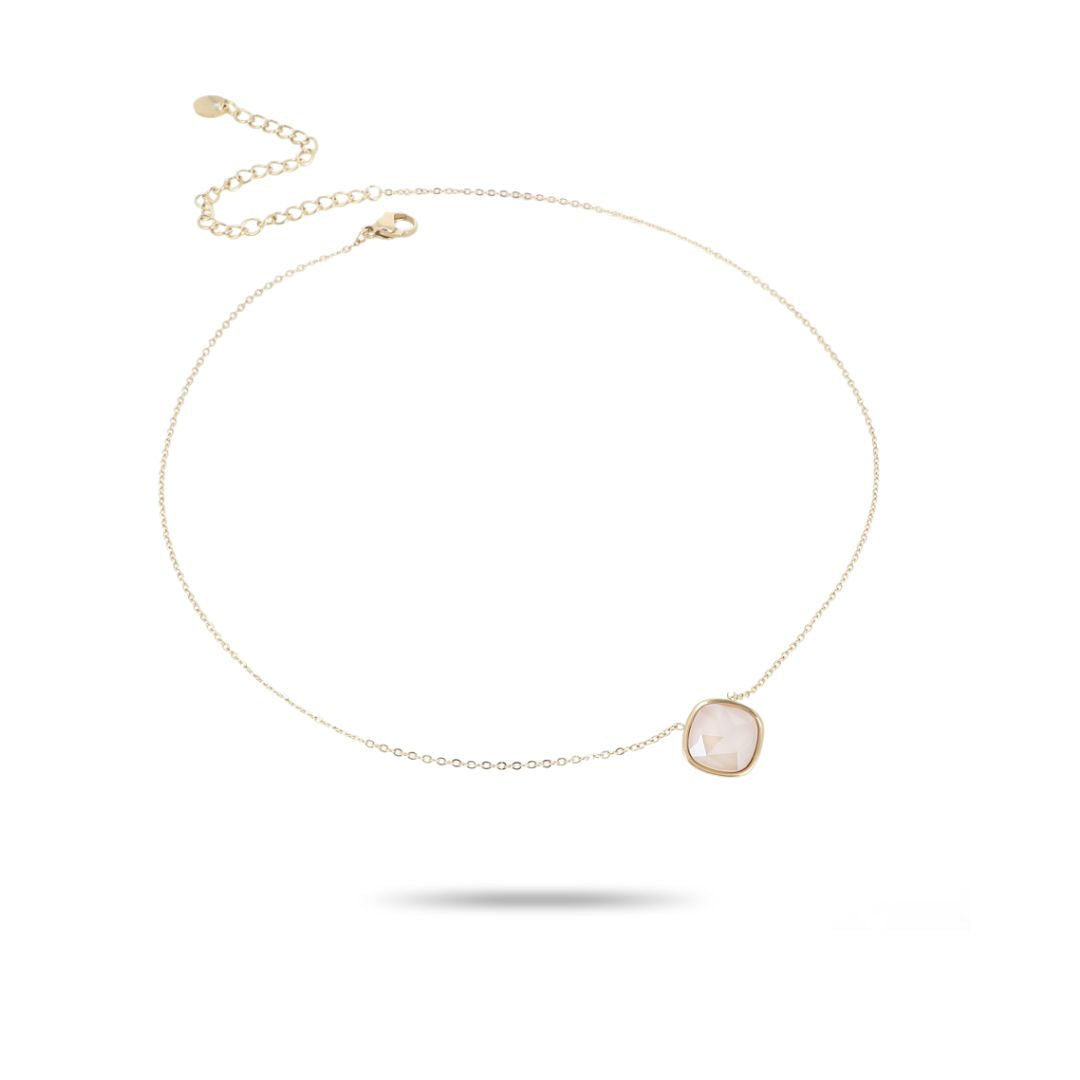 Collier fantaisie pendentif cristal beige