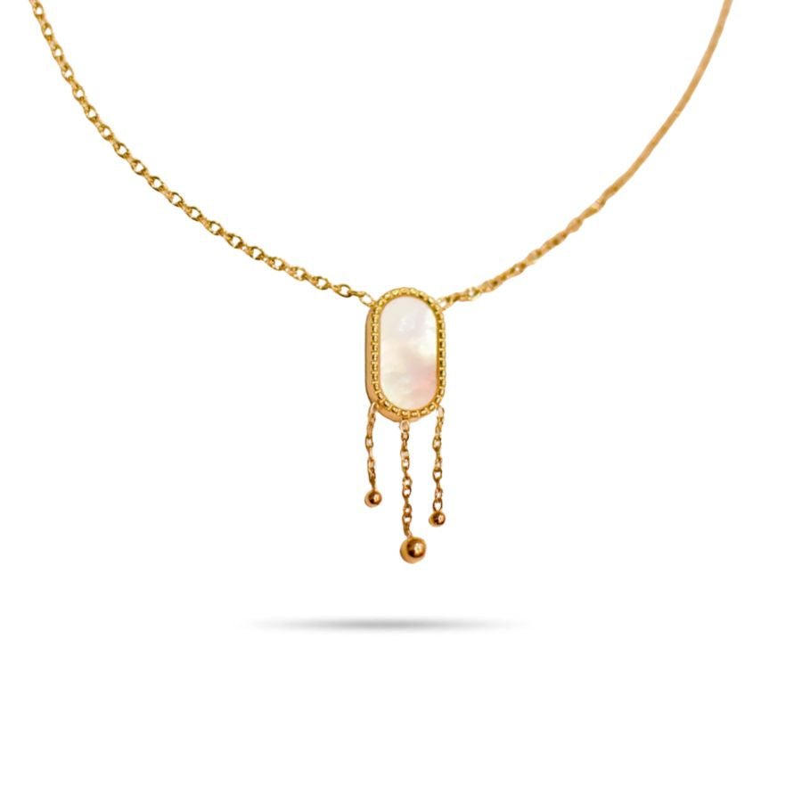 Collier pendentif en nacre blanche en acier inoxydable doré