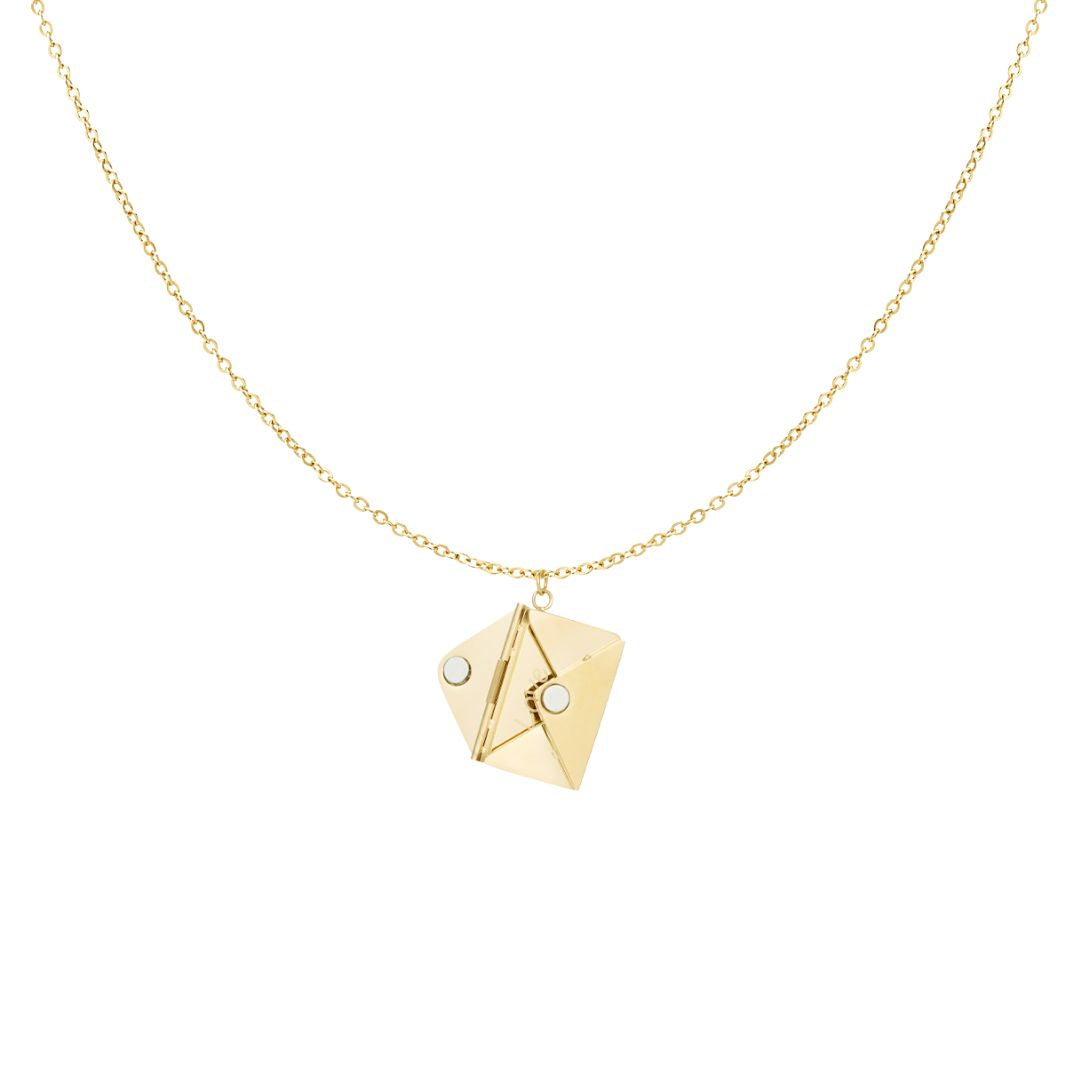 Collier personnalisé avec pendentif en forme d'enveloppe en acier inoxydable doré