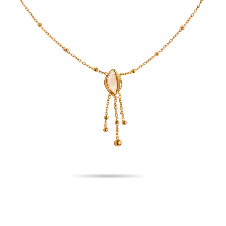 Collier ras de cou en acier inoxydable doré avec pendentif nacre blanche - Valentine