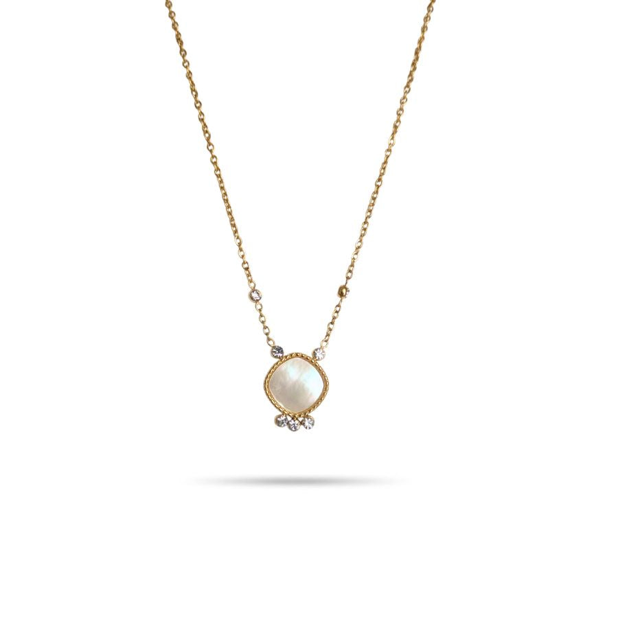 Collier raz de cou nacre blanche et strass en acier inoxydable doré - Mariame