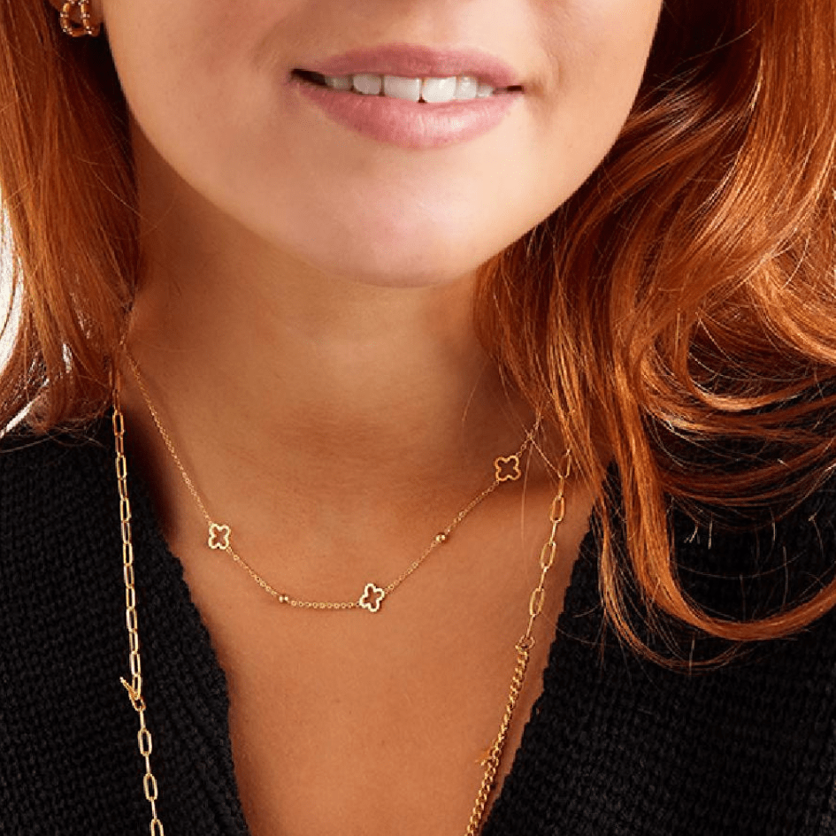 Collier trèfle acier inoxydable doré Stella