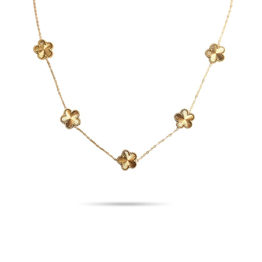 Collier trèfles à 5 feuilles en acier inoxydable doré - Anaëlle