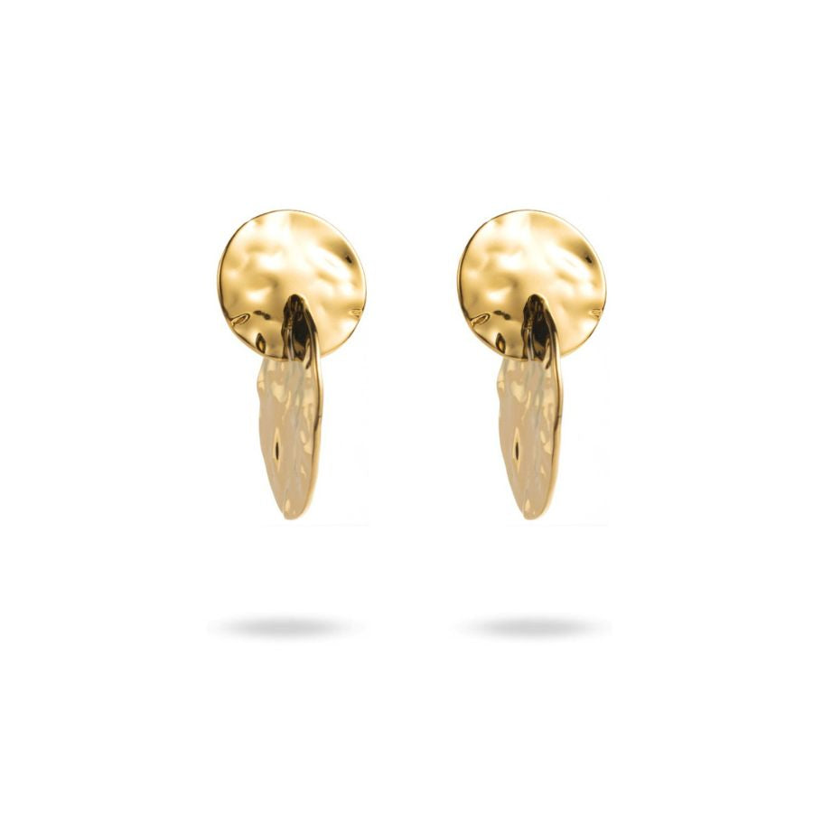 Boucles d'oreilles puces originales martelées en acier inoxydable doré | Justine