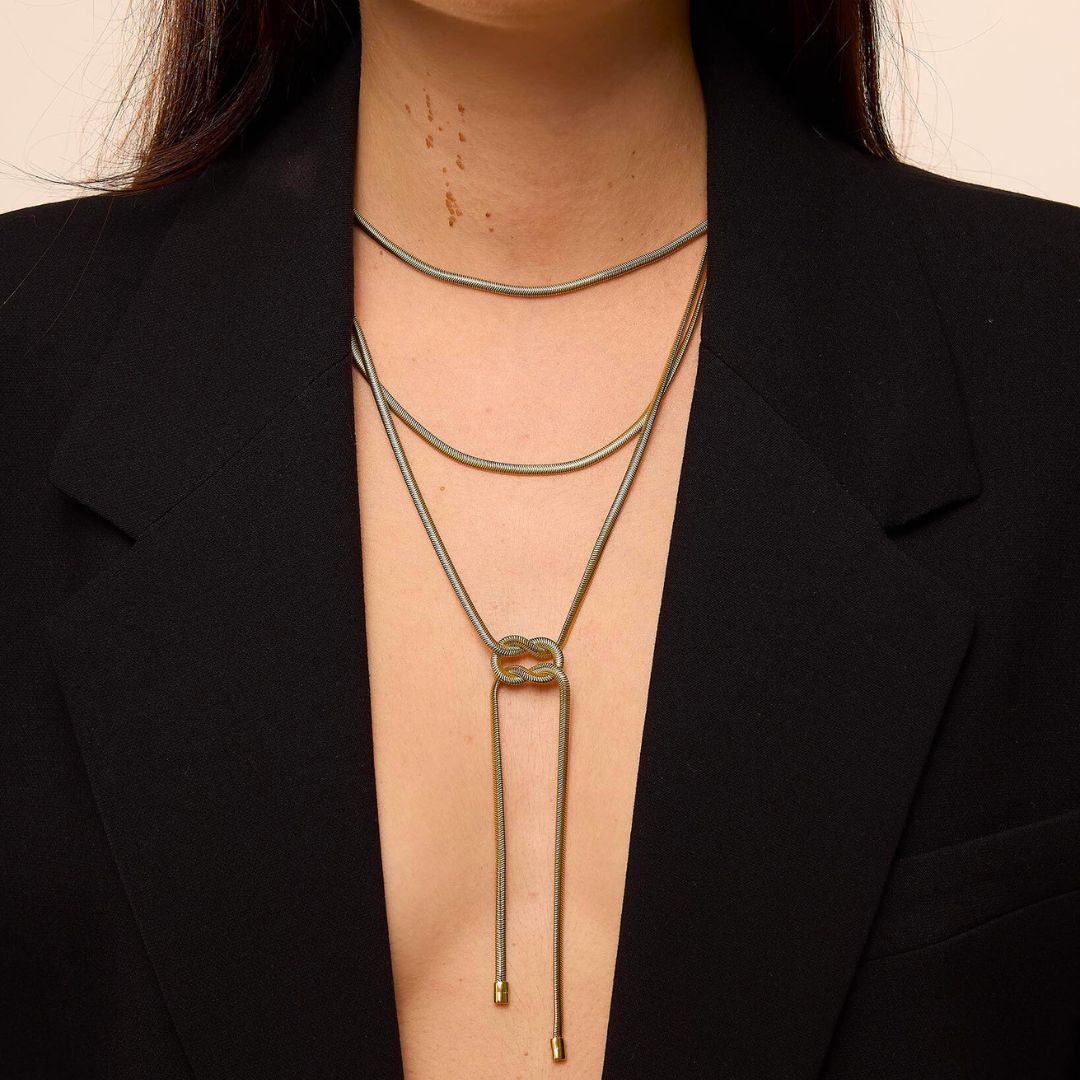 Sautoir Collier écharpe maille serpent en acier inoxydable doré