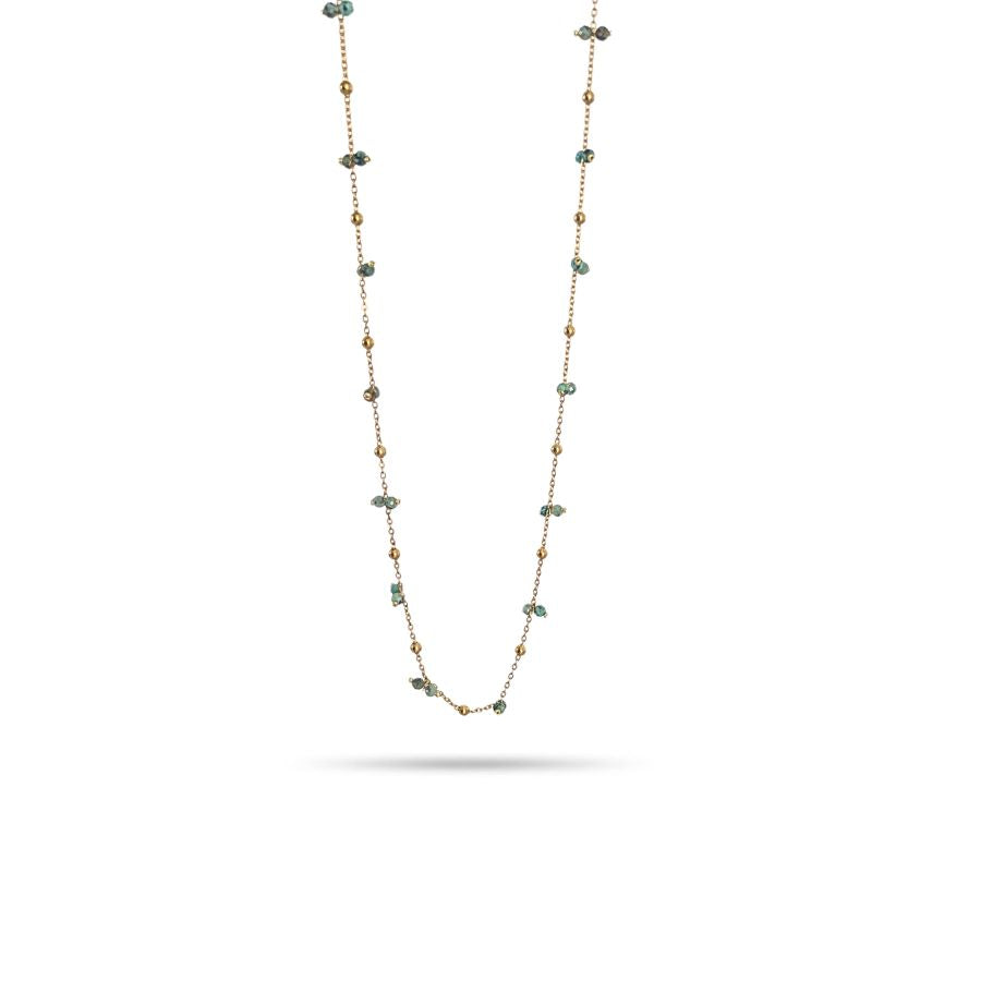 Sautoir fantaisie doré avec pierres naturelles de turquoise africaine