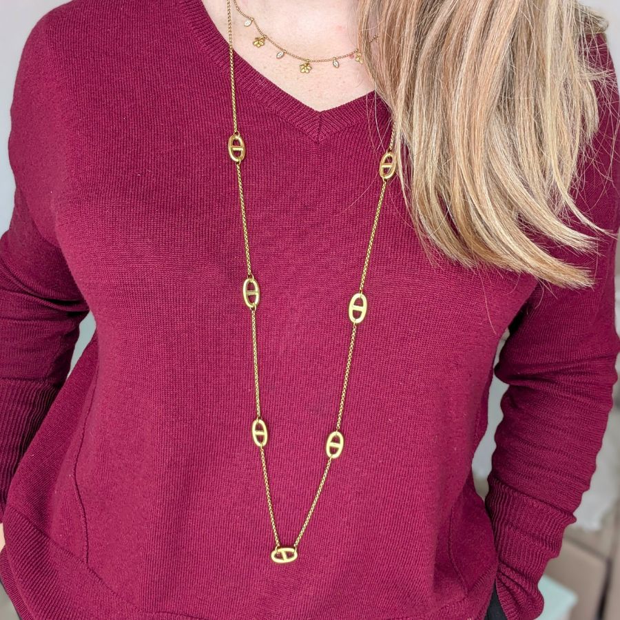 Sautoir mailles grain de café pour femme en acier inoxydable