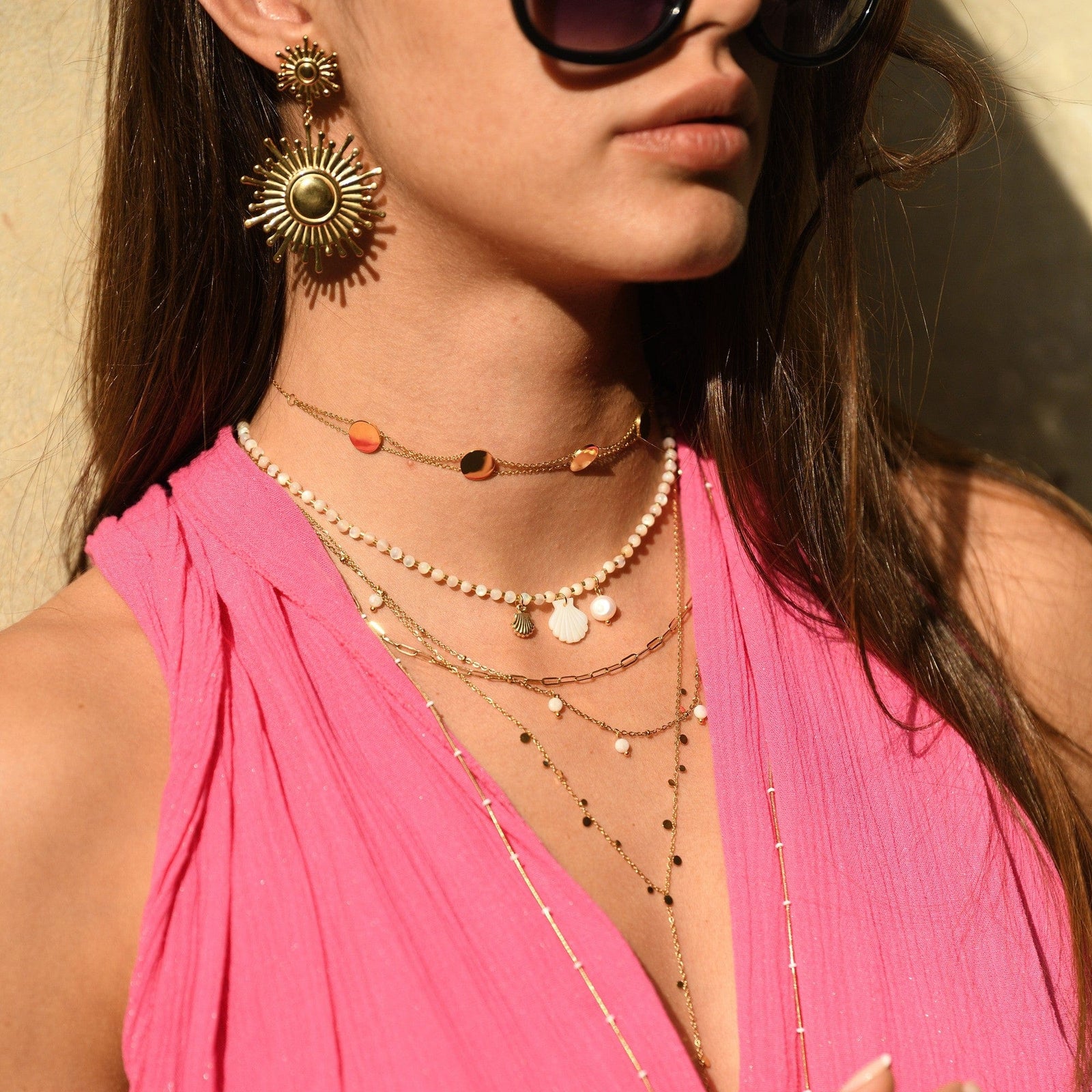 Collier fantaisie pampilles acier inoxydable argenté