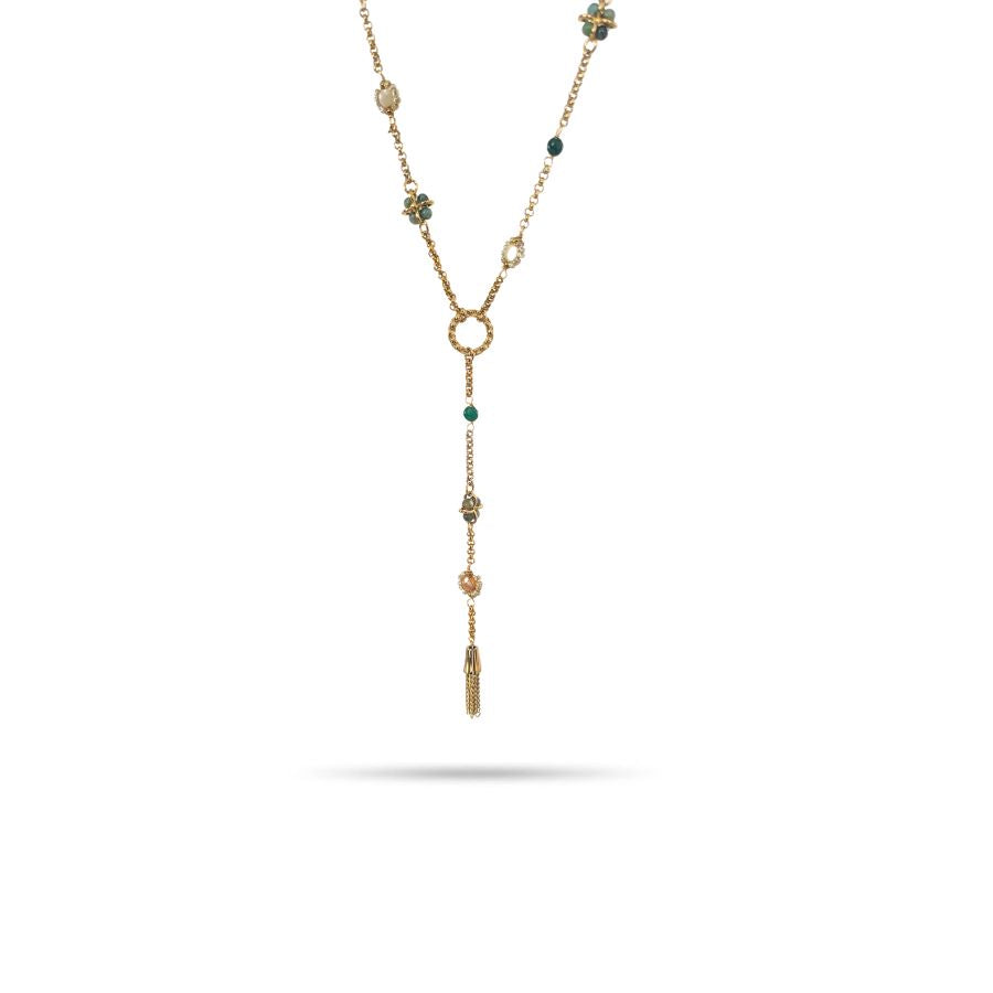 Collier en Y doré avec pierres naturelles de turquoise africaine