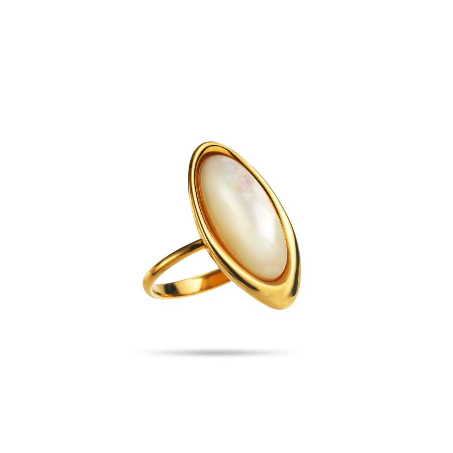 Bague fantaisie large en nacre blanche