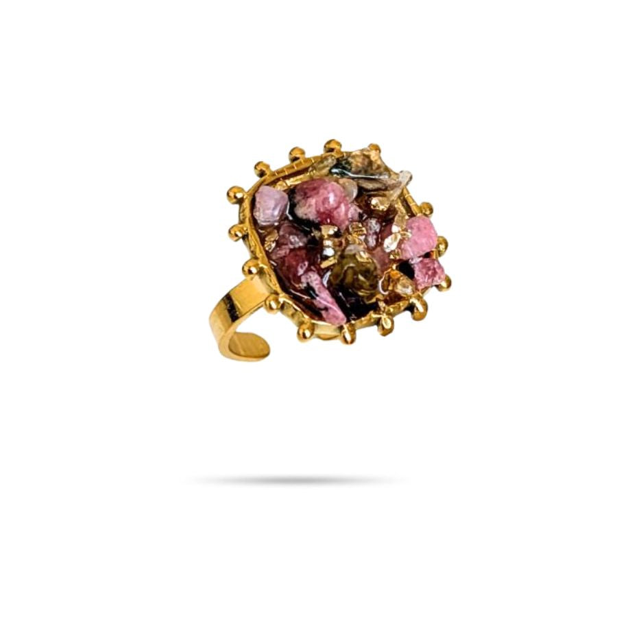 Bague originale tourmaline rose en acier inoxydable doré - Keira