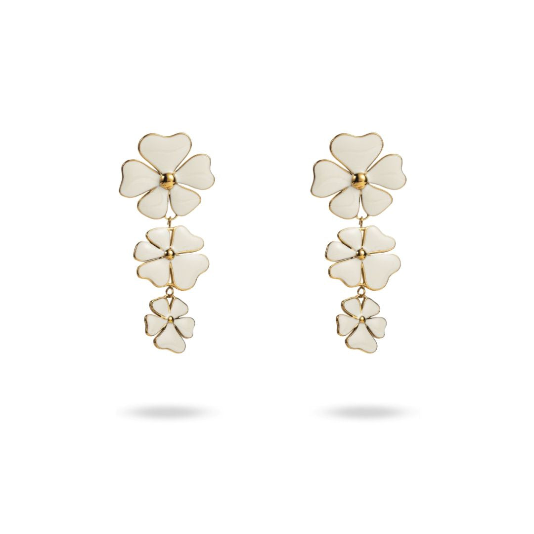 Boucles d'oreilles fantaisie pendantes 3 fleurs roses pâle