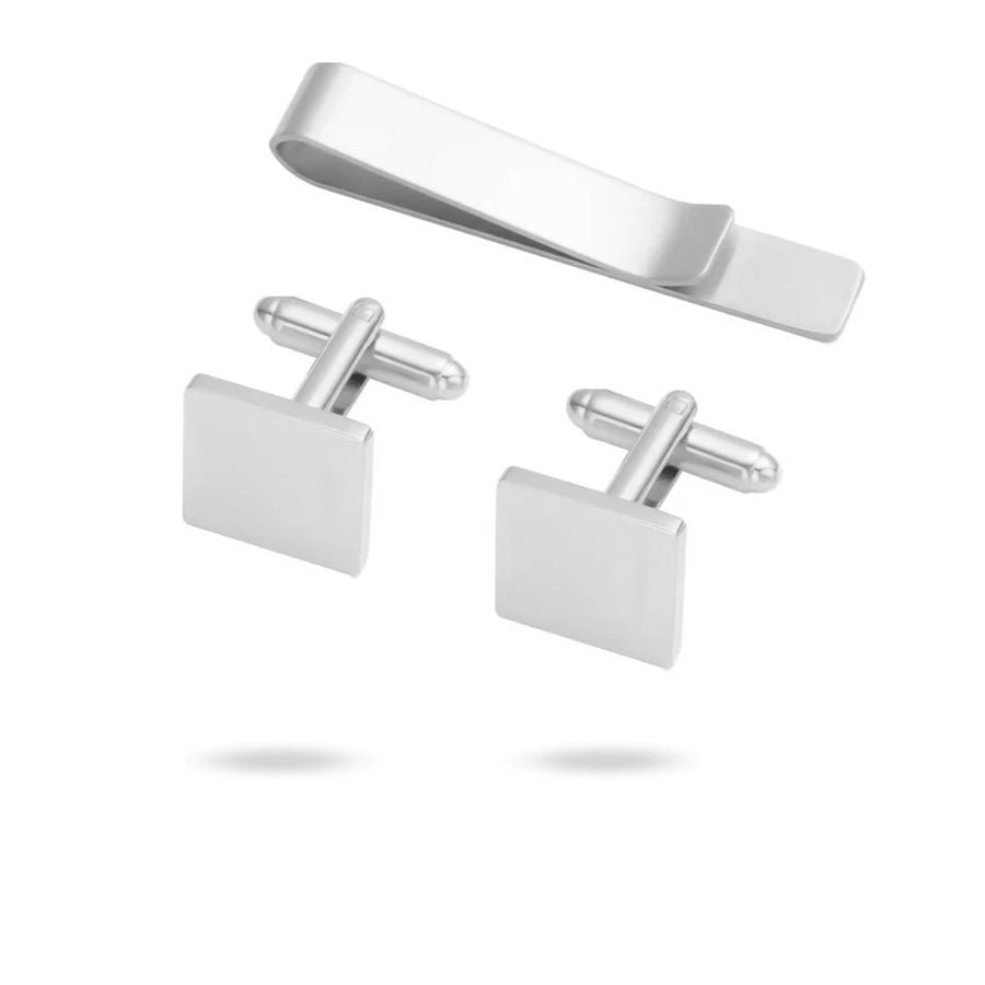 Boutons de manchette et pince cravate personnalisable en acier inoxydable - Ambre