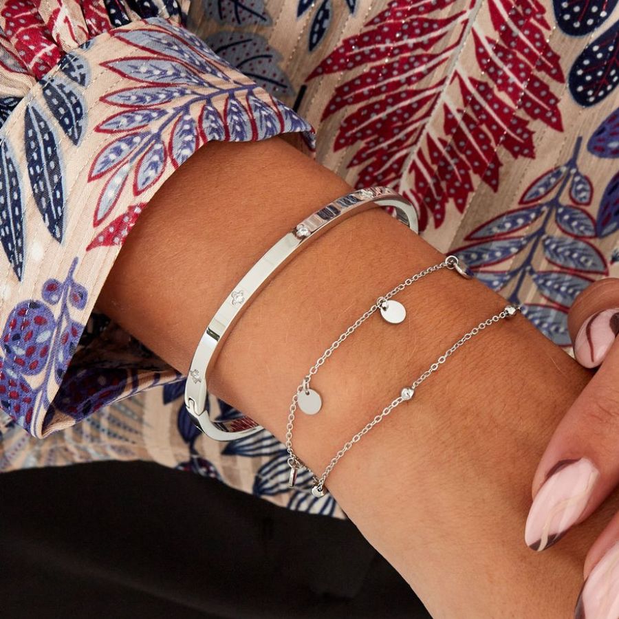 Bracelet jonc acier inoxydable argenté strass étoiles