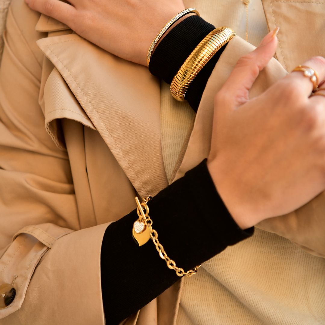 Bracelet personnalisé coeur strass et maille en acier inoxydable argenté