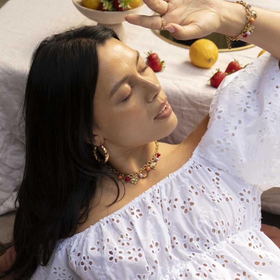 Collier breloques fleurs et soleil en acier inoxydable doré | Mila
