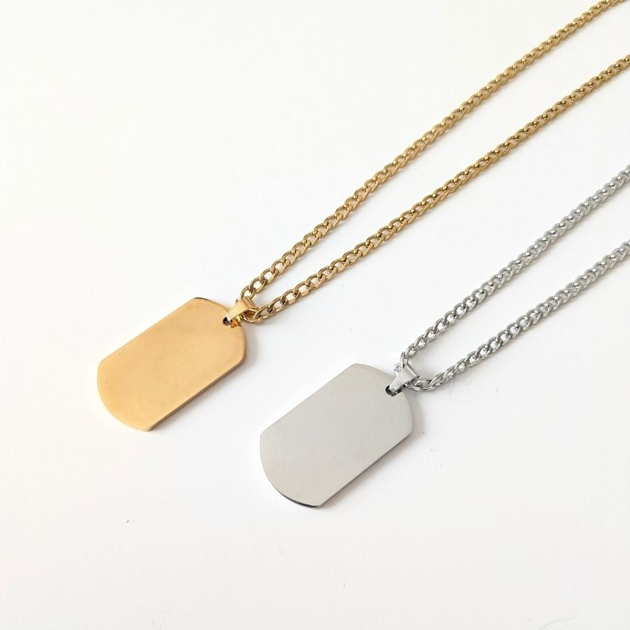 Collier médaille rectangulaire à graver pour homme en acier inoxydable doré | Éric