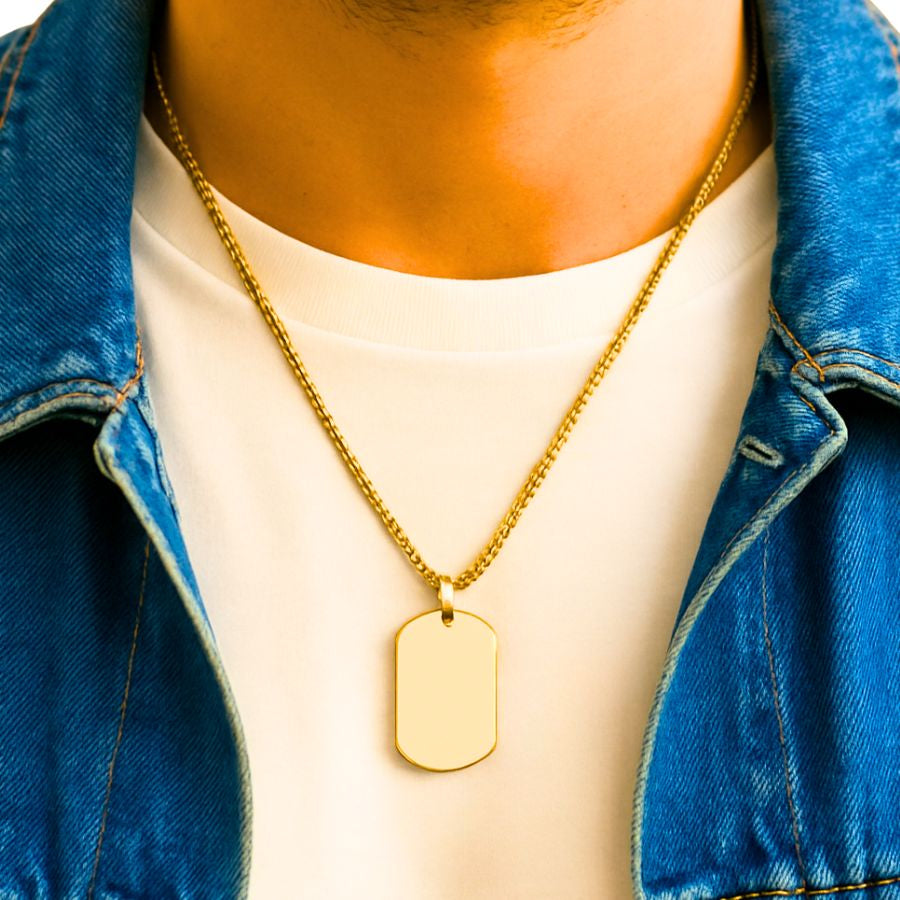 Collier médaille rectangulaire à graver pour homme en acier inoxydable doré | Éric