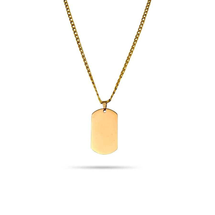 Collier médaille rectangulaire à graver pour homme en acier inoxydable doré | Éric