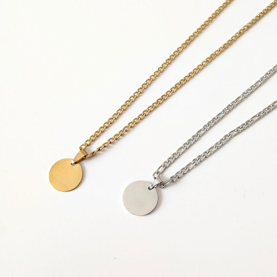 Collier médaille ronde à personnaliser pour homme en acier inoxydable doré | Antoine