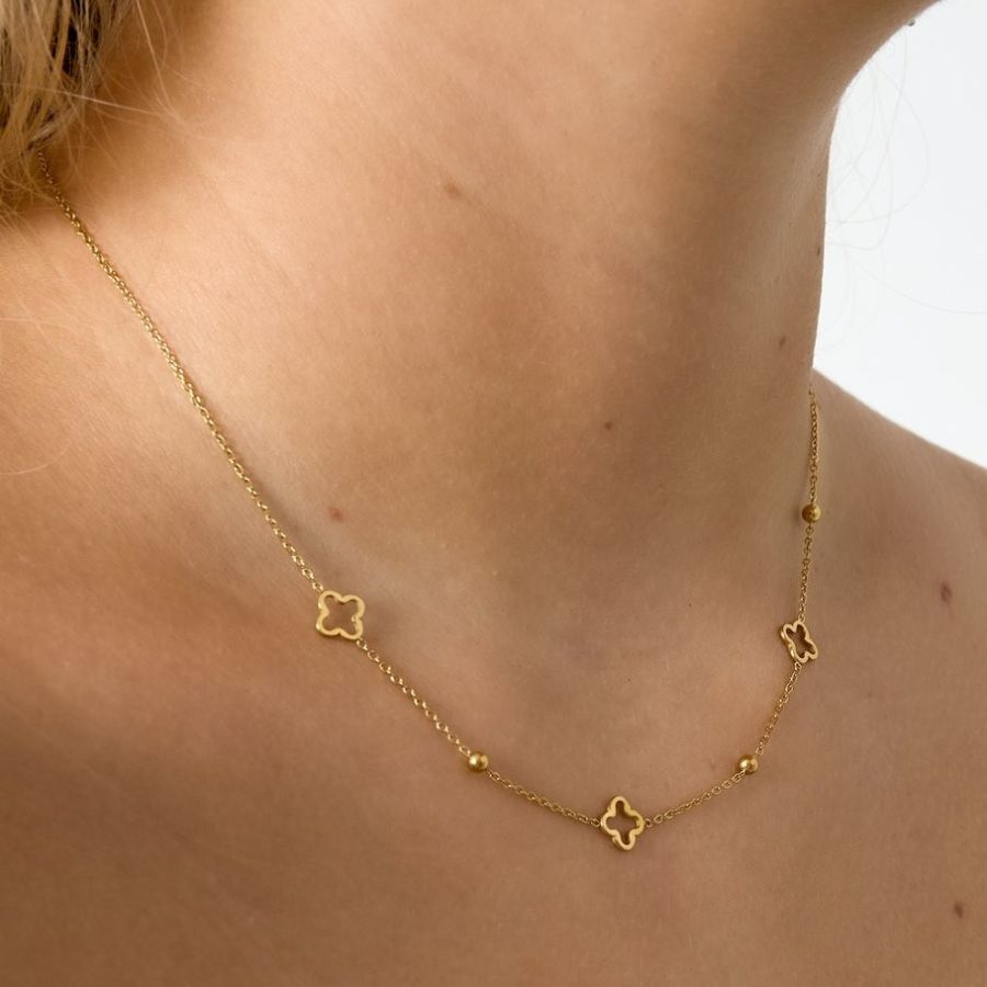 Collar trébol de acero dorado - Stella