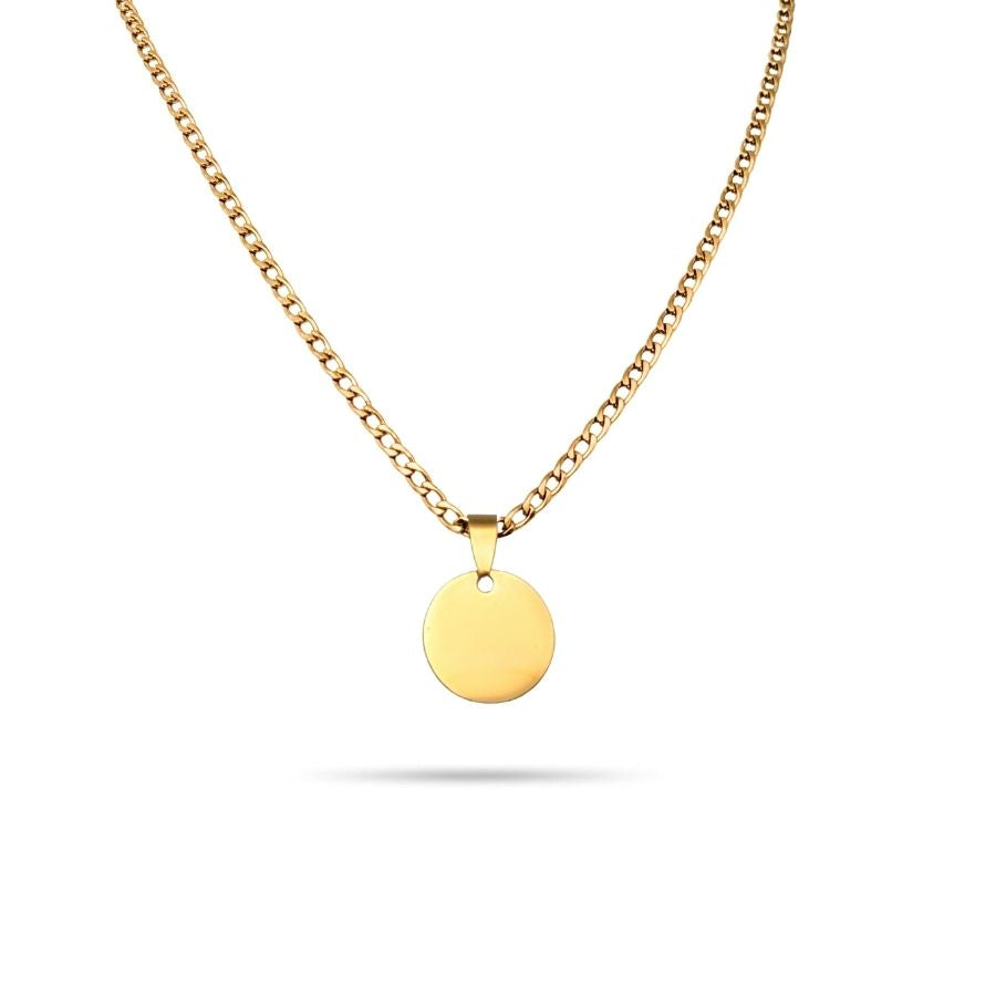 Collier médaille ronde à personnaliser pour homme en acier inoxydable doré | Antoine