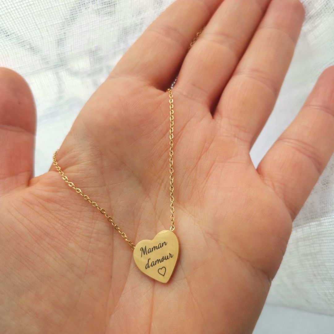 collier personnalisé prénom coeur acier inoxydable doré