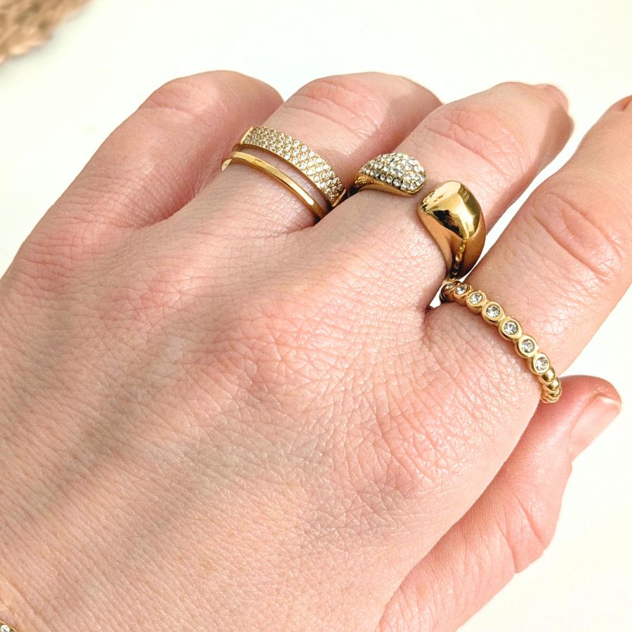 Bague fantaisie double rang avec strass en acier inoxydable | Sali