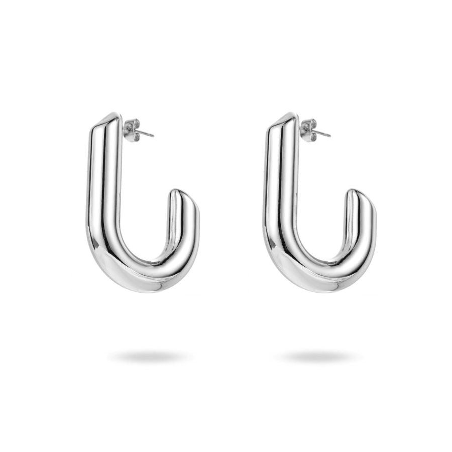 Créoles originales épaisses en J en acier inoxydable argenté