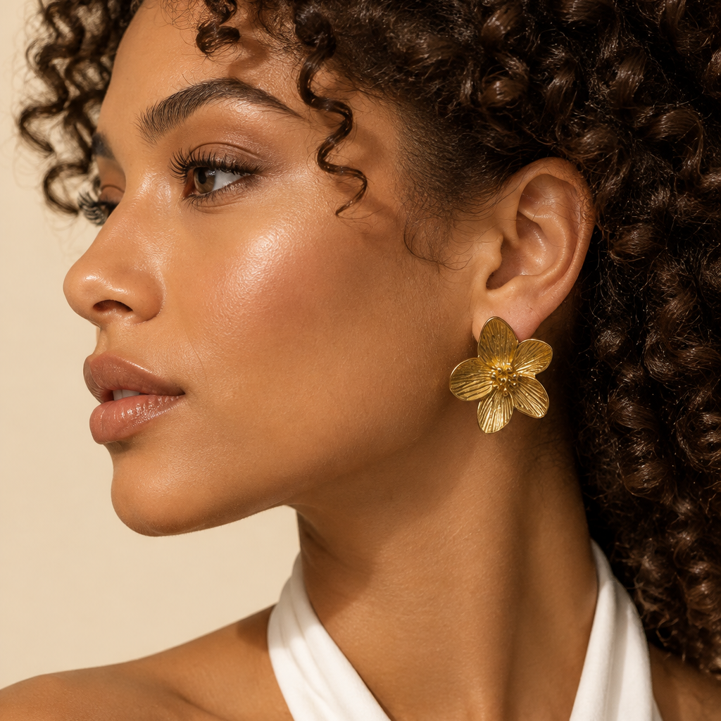 Boucles d'oreilles fleur de cerisier en acier inoxydable doré | Lisabelle
