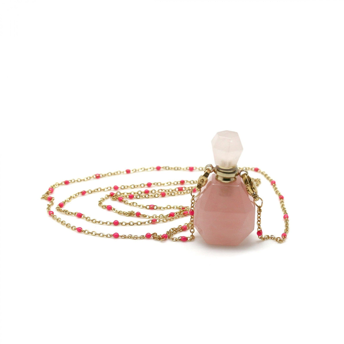 Collier flacon parfum diffuseur huiles essentielles quartz rose - Natalie